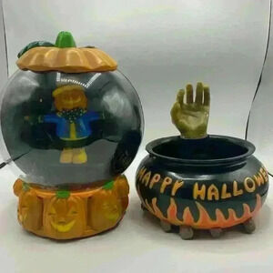 Gemmy Blizzard Hurricane Tornado Snow Globe Halloween Pumpkin Bats Lights Sound